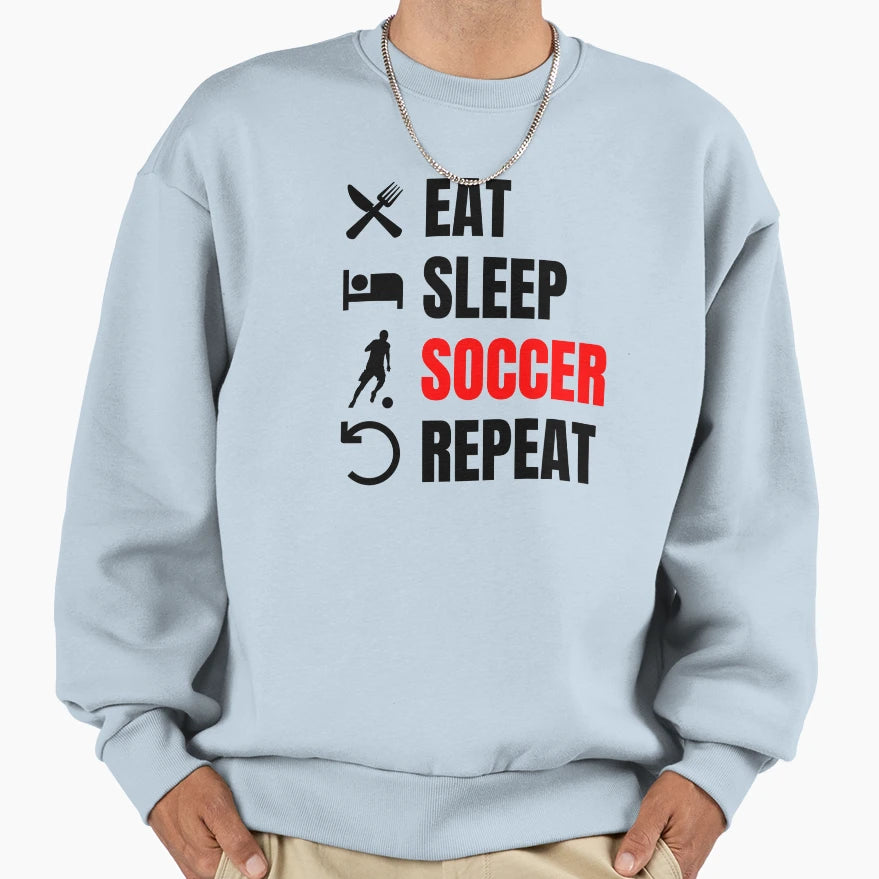 Eat Sleep Soccer Repeat Red Black Sweatshirt - Unique Graphic Men Women - T-Shirt, Sweatshirt, Hoodie