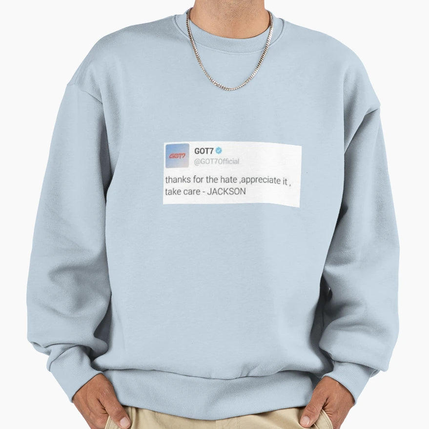 Got7 Jackson Tweet Sweatshirt - Trendy Graphic for Adults - T-Shirt, Sweatshirt, Hoodie