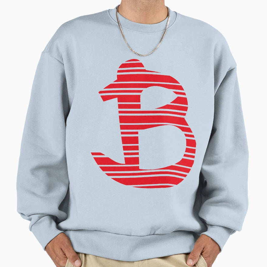 Monogram Letter Red Stripe Sweatshirt - Casual Everyday Wear Unisex - T-Shirt, Sweatshirt, Hoodie