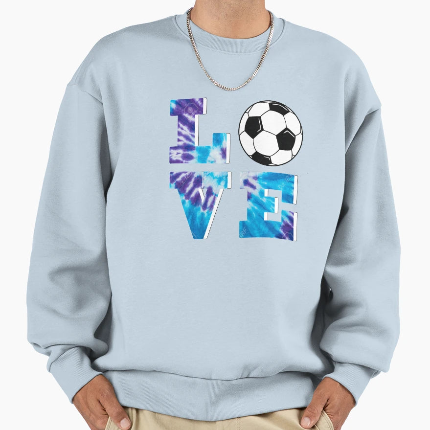 Blue Purple Soccer Love Tie Dye Sweatshirt - Casual Everyday Wear Unisex - T-Shirt, Sweatshirt, Hoodie