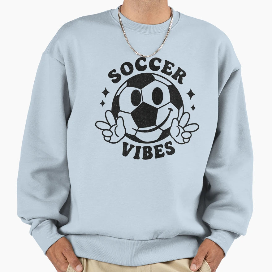 Soccer Vibes Smiley Sweatshirt - Unique Graphic for Adults - T-Shirt, Sweatshirt, Hoodie