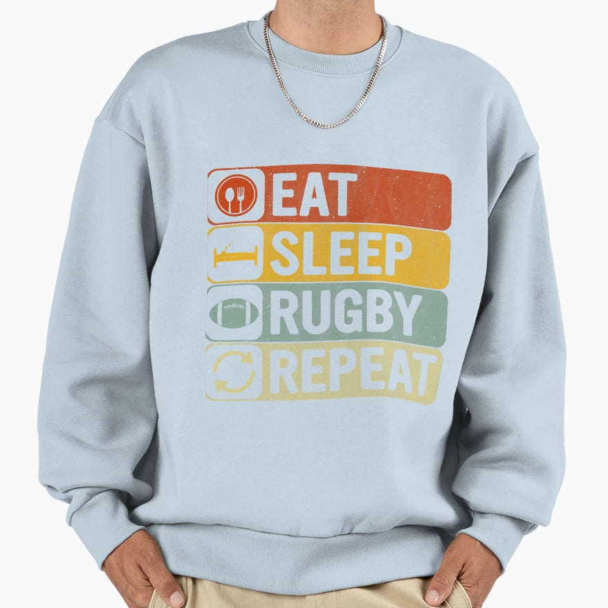 Eat Sleep Rugby Repeat 60S 70S Sweatshirt - Aesthetic Graphic for Adults - T-Shirt, Sweatshirt, Hoodie