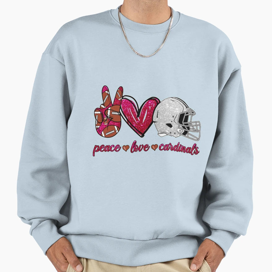 Peace Love Cardinals Football Team Sweatshirt - Custom Art Print Men Women - T-Shirt, Sweatshirt, Hoodie