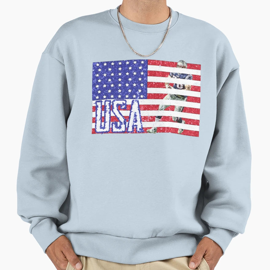 American Flag American Football Sweatshirt - Unique Graphic Unisex - T-Shirt, Sweatshirt, Hoodie