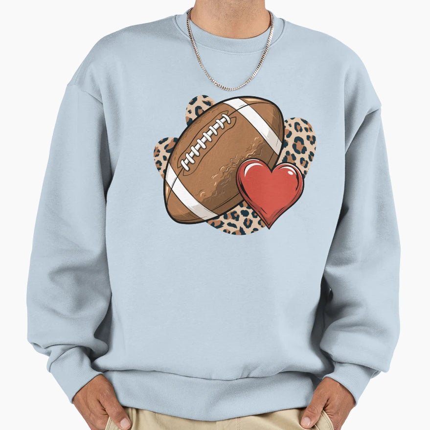 Football Heart And Leopard Sweatshirt - Custom Art Print Men Women - T-Shirt, Sweatshirt, Hoodie
