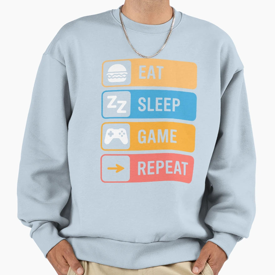 Eat Sleep Game Repeat Icon Sweatshirt - Casual Everyday Wear Men Women - T-Shirt, Sweatshirt, Hoodie