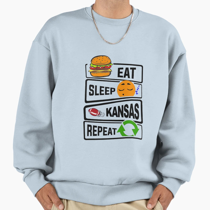 Eat Sleep Kansas Repeat Illustration Sweatshirt - Streetwear Style Unisex - T-Shirt, Sweatshirt, Hoodie