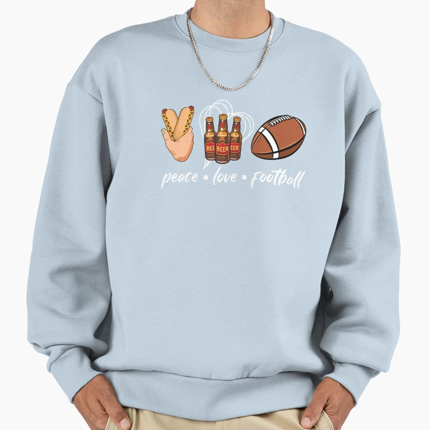 Funny Peace Love Football Sweatshirt - Minimalist Print Unisex - T-Shirt, Sweatshirt, Hoodie