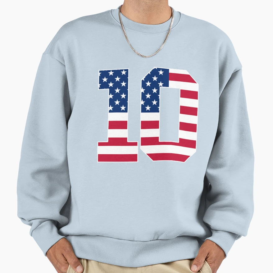 Number 10 American Flag Sports Sweatshirt - Trendy Graphic Men Women - T-Shirt, Sweatshirt, Hoodie