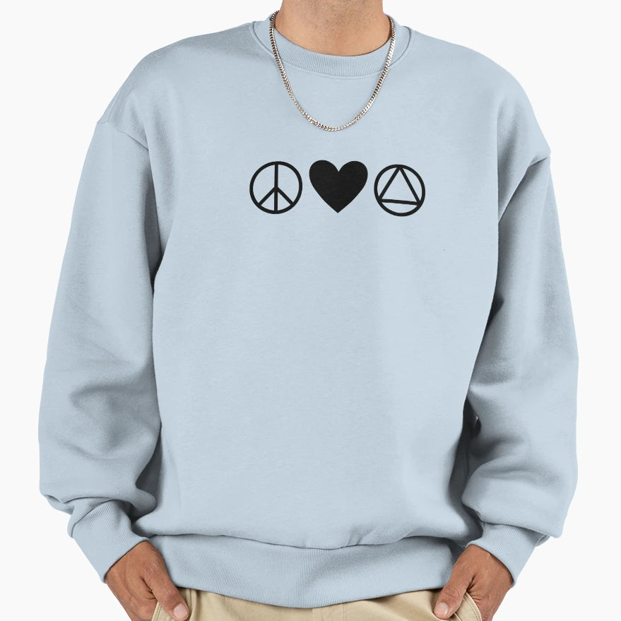 Peace Love Aa Alcoholics Anonymous Sweatshirt - Casual Everyday Wear Unisex - T-Shirt, Sweatshirt, Hoodie