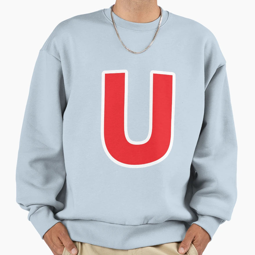 U Initial Letter U Red And White Sweatshirt - Aesthetic Graphic Unisex - T-Shirt, Sweatshirt, Hoodie