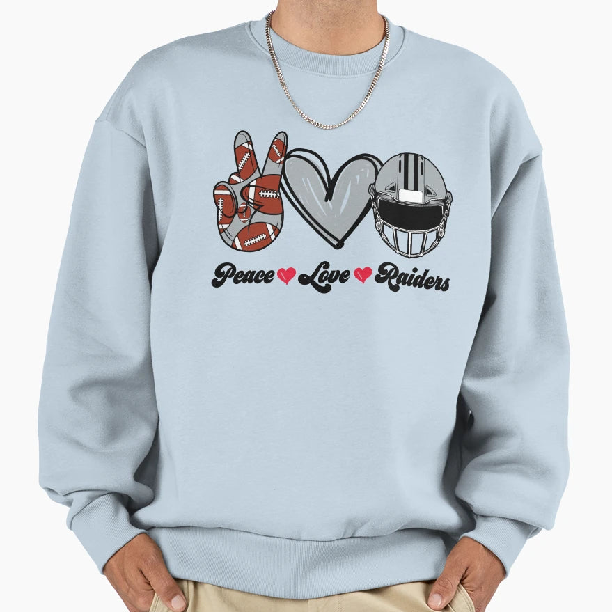 Peace Love Raiders Football Team Sweatshirt - Minimalist Print Unisex - T-Shirt, Sweatshirt, Hoodie