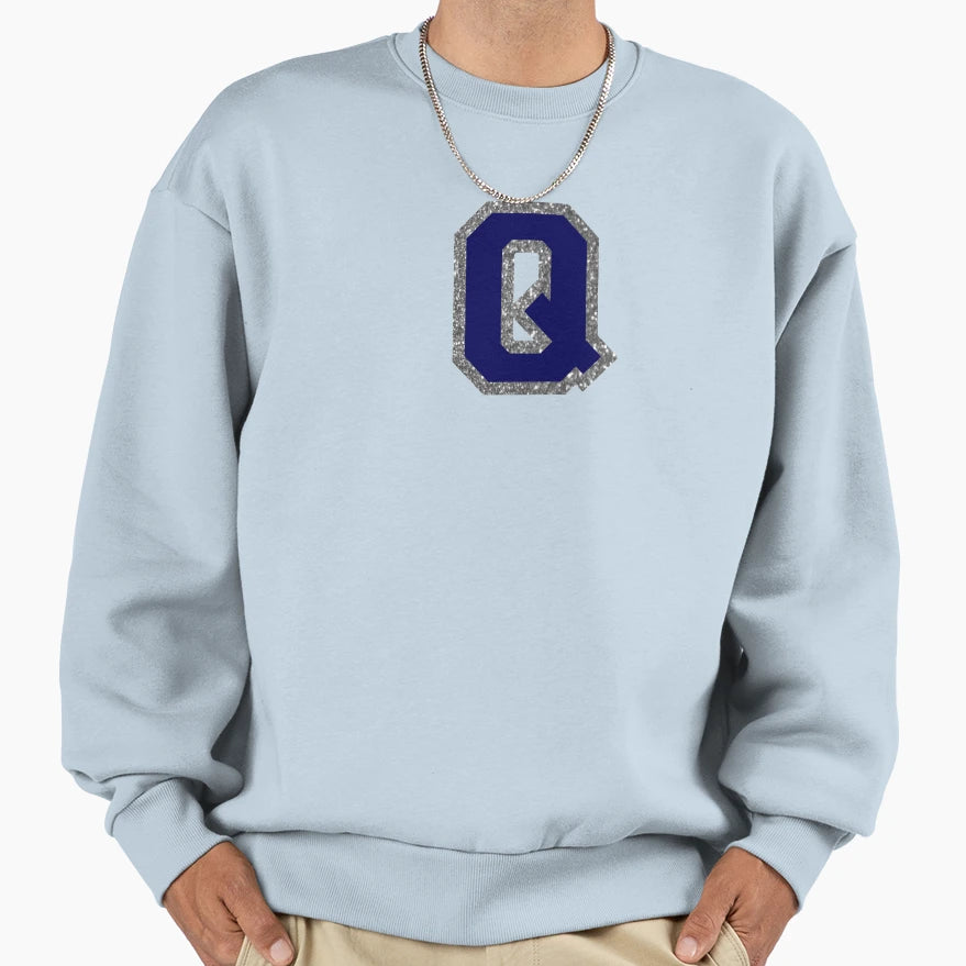 Silver And Navy Varsity Letter Q Sweatshirt - Graphic Print Men Women - T-Shirt, Sweatshirt, Hoodie