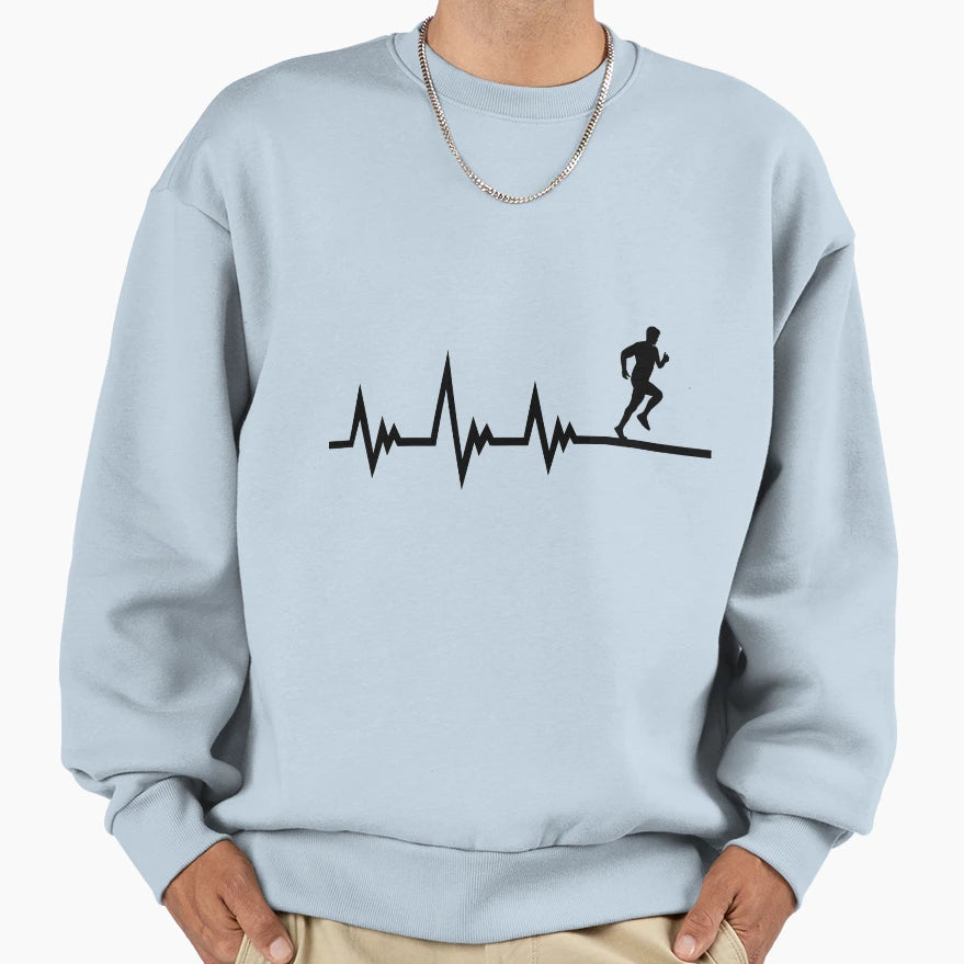 Running Ekg Pulse Runner Heartbeat Sweatshirt - Unique Graphic Unisex - T-Shirt, Sweatshirt, Hoodie