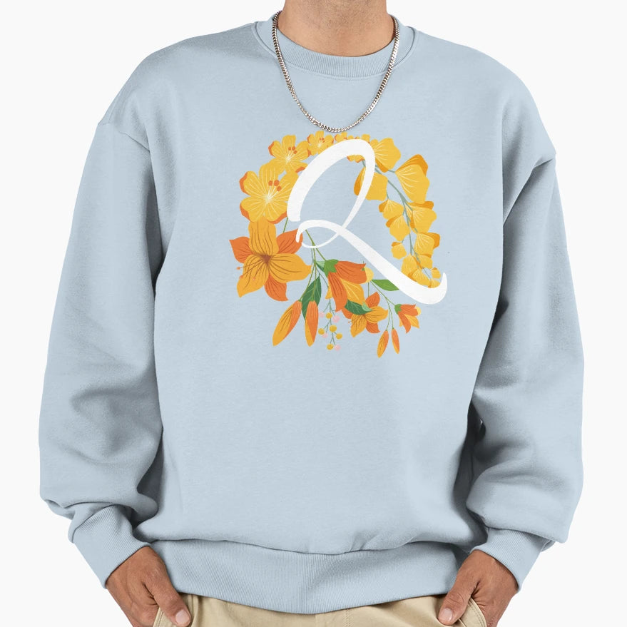 Letter Q Capital Alphabet Flowers Sweatshirt - Aesthetic Graphic Men Women - T-Shirt, Sweatshirt, Hoodie