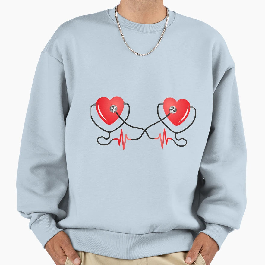 Heart Beats Nurse Nursing Medical Sweatshirt - Graphic Print Unisex - T-Shirt, Sweatshirt, Hoodie