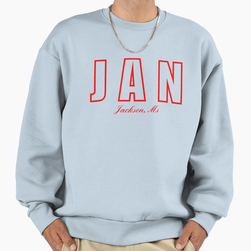 Jan Jackson Mississippi Airport Code Sweatshirt - Aesthetic Graphic Unisex - T-Shirt, Sweatshirt, Hoodie