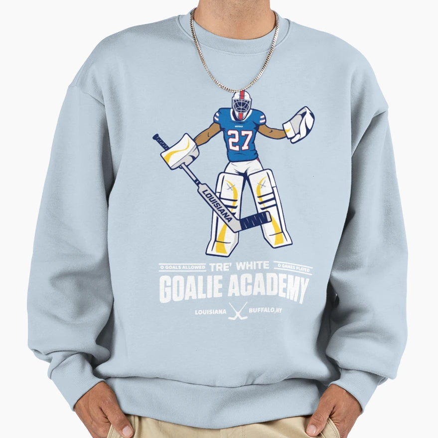 Tre White Goalie Academy Sweatshirt - Unique Graphic for Adults - T-Shirt, Sweatshirt, Hoodie