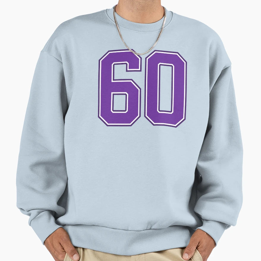 Purple Number 60 Lucky Sports Jersey Sweatshirt - Graphic Print for Adults - T-Shirt, Sweatshirt, Hoodie