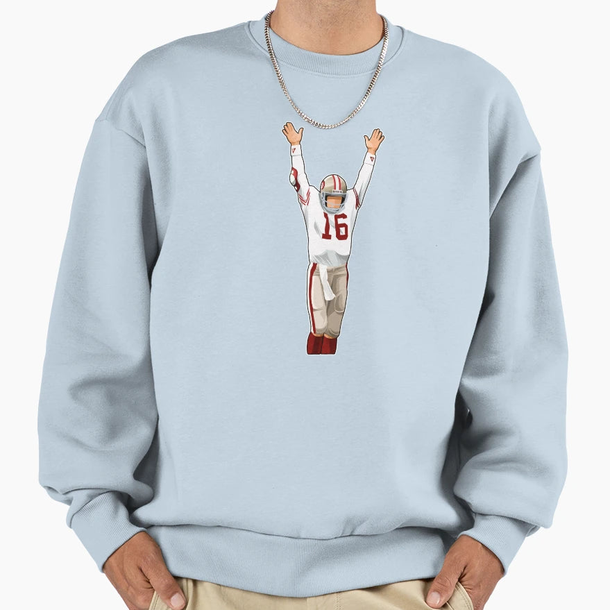 Joe Montana 16 Celebrates Touchdown Sweatshirt - Custom Art Print Men Women - T-Shirt, Sweatshirt, Hoodie