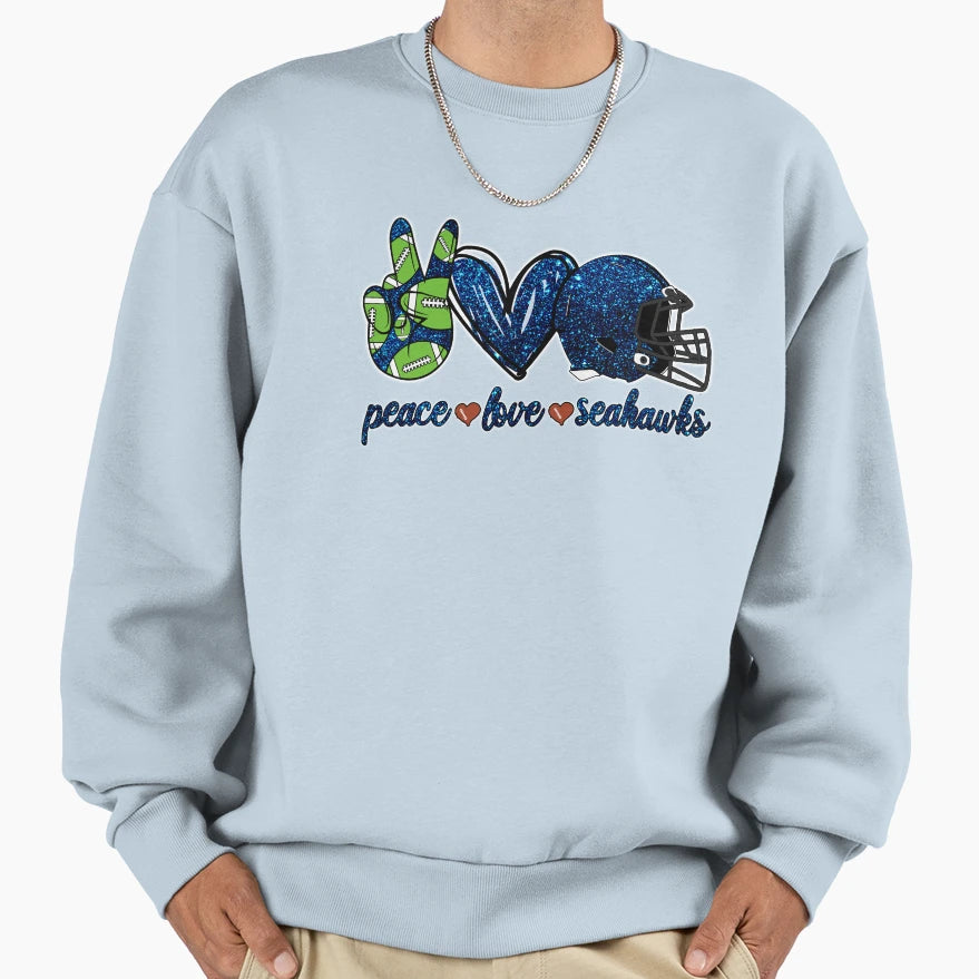 Peace Love Seahawks Football Team Sweatshirt - Minimalist Print Men Women - T-Shirt, Sweatshirt, Hoodie