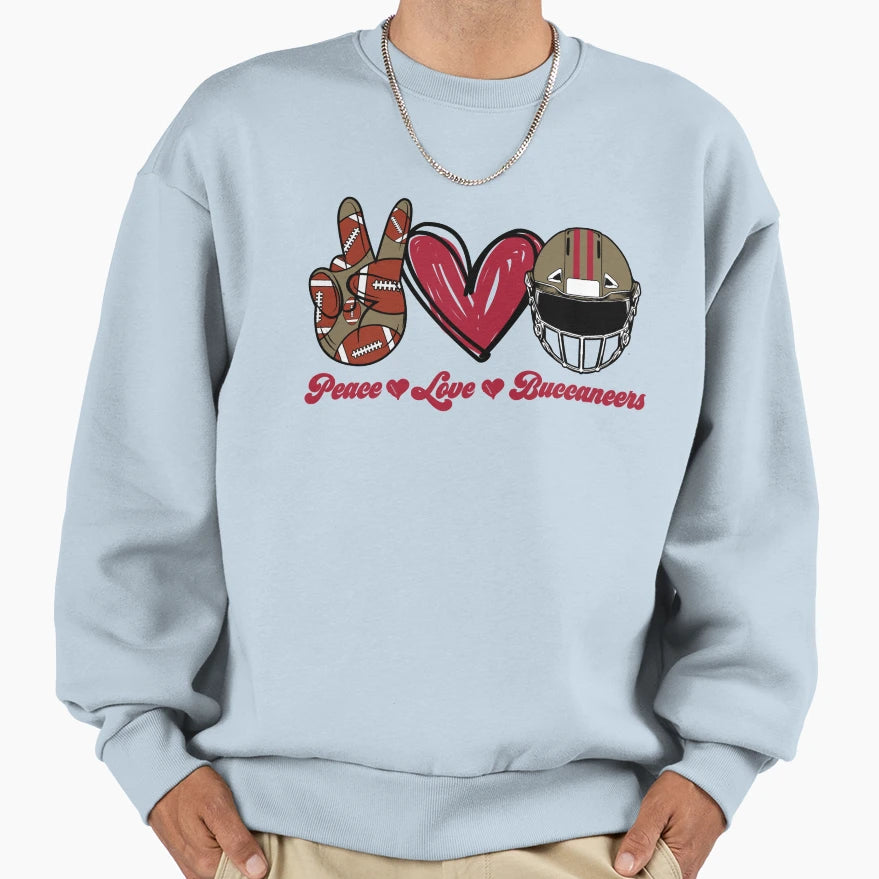 Peace Love Buccaneers Football Sweatshirt - Aesthetic Graphic for Adults - T-Shirt, Sweatshirt, Hoodie