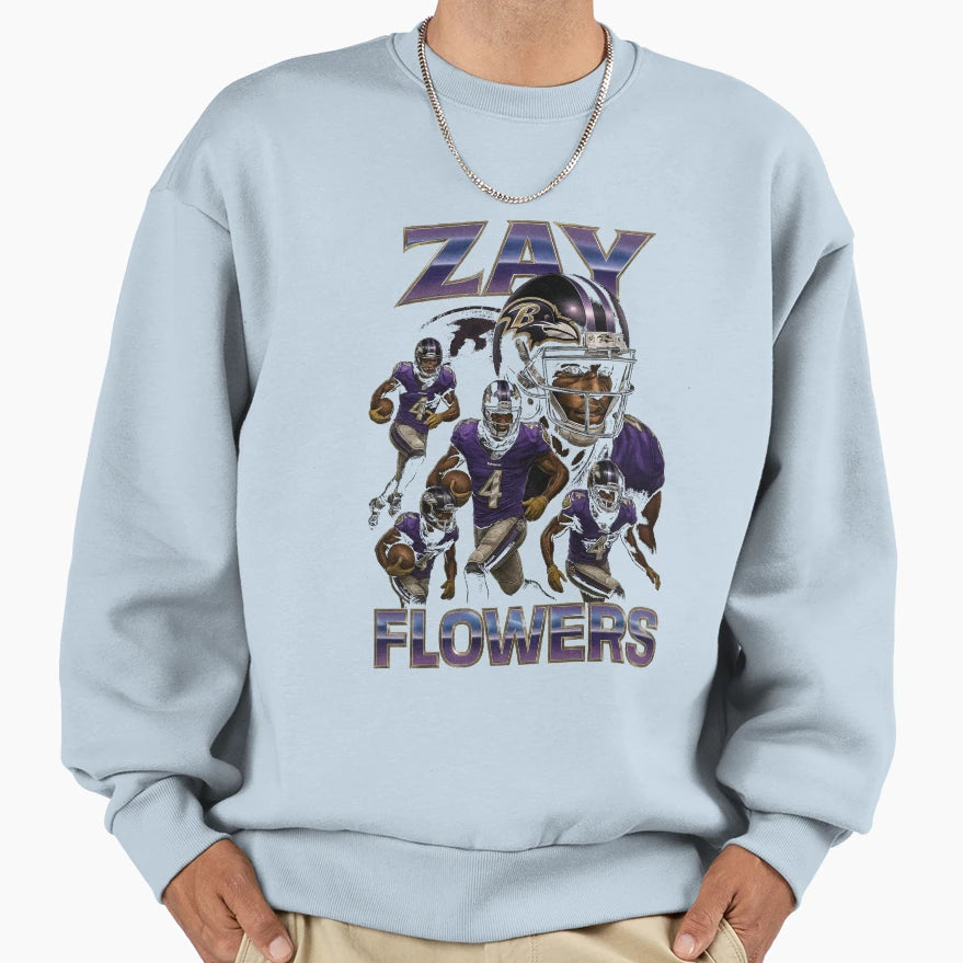 Zay Flowers Baltimore Football Sweatshirt - Minimalist Print for Adults - T-Shirt, Sweatshirt, Hoodie