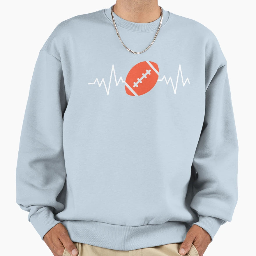 Football Heartbeat Sweatshirt - Casual Everyday Wear Men Women - T-Shirt, Sweatshirt, Hoodie