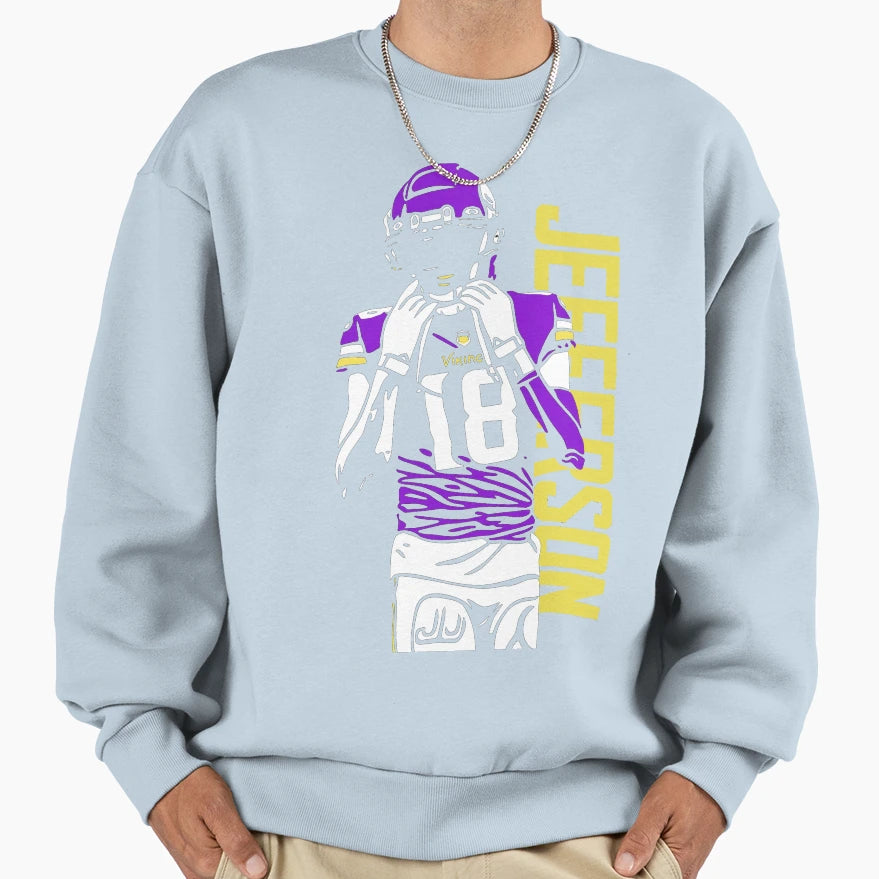 JJ 18 Vikings Stencil Football Sweatshirt - Aesthetic Graphic Men Women - T-Shirt, Sweatshirt, Hoodie