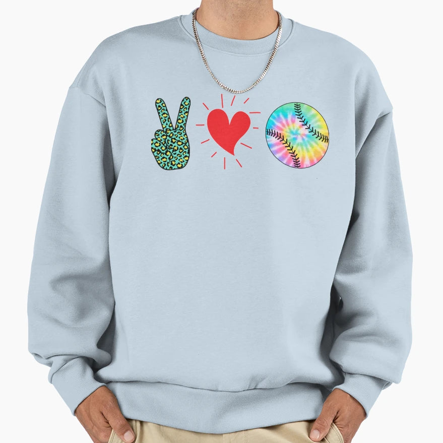 Peace Love Baseball Stitches Sweatshirt - Custom Art Print Unisex - T-Shirt, Sweatshirt, Hoodie