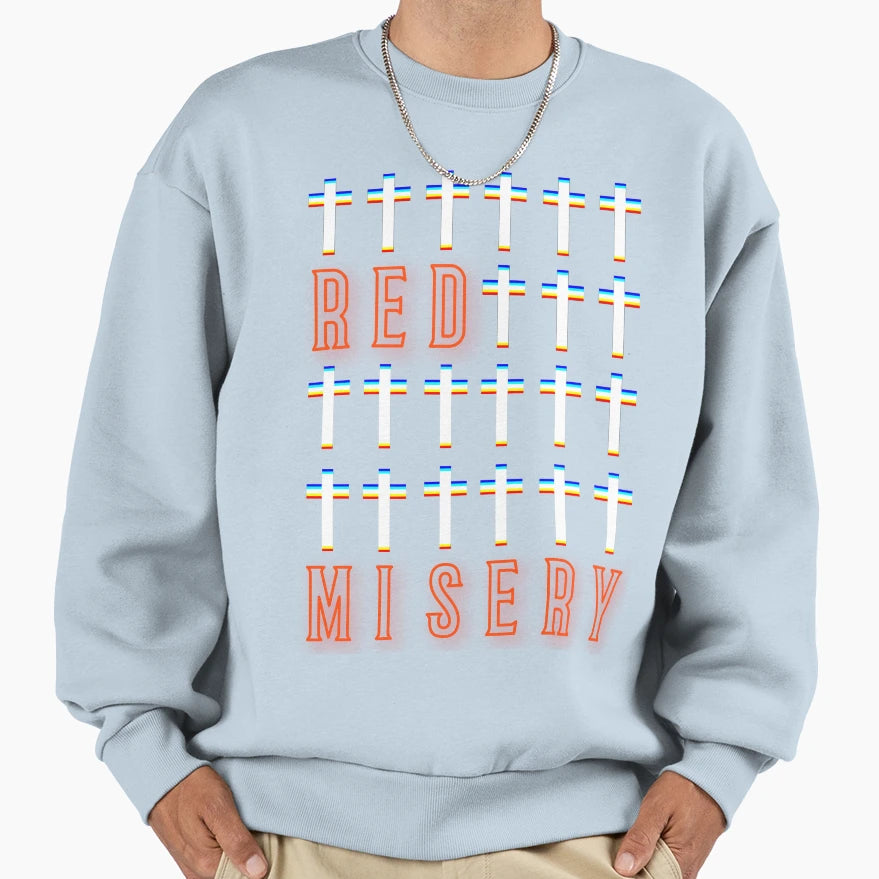 Red Misery Crosses Sweatshirt - Trendy Graphic for Adults - T-Shirt, Sweatshirt, Hoodie