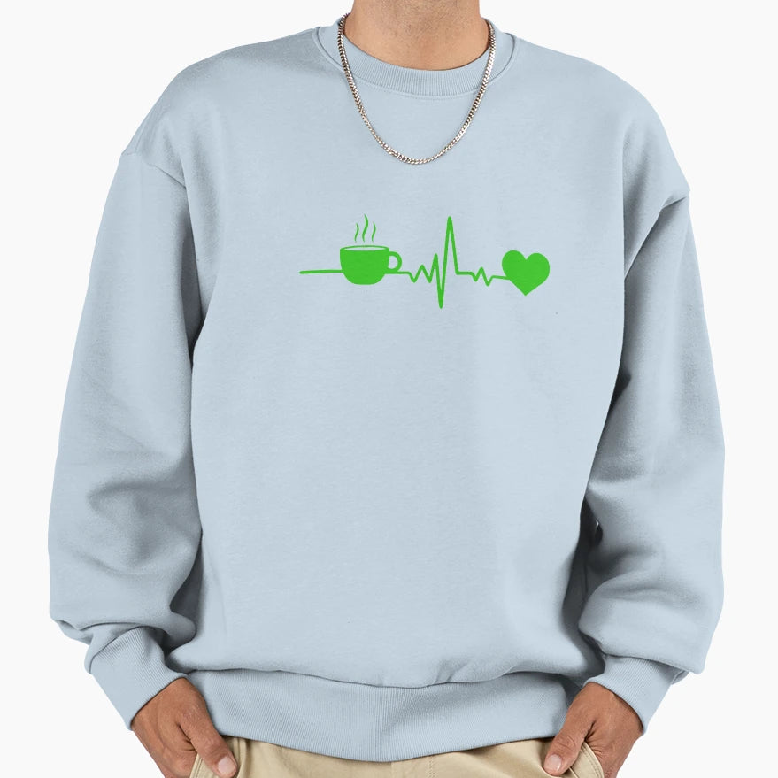Morning Coffee Heartbeat Sweatshirt - Graphic Print Unisex - T-Shirt, Sweatshirt, Hoodie