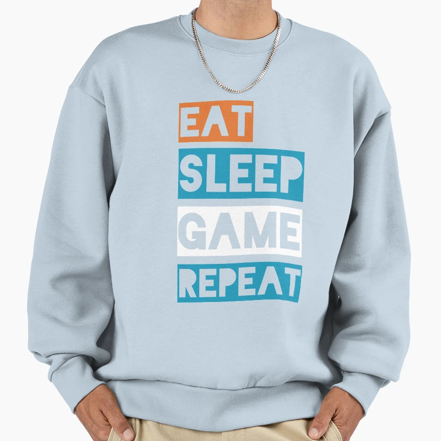 Eat Sleep Game Repeat Sweatshirt - Graphic Print for Adults - T-Shirt, Sweatshirt, Hoodie