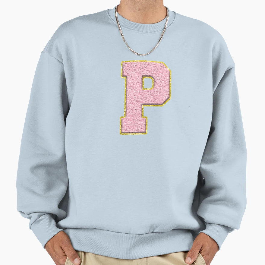 P Preppy Varsity Letter Patch Sweatshirt - Casual Everyday Wear for Adults - T-Shirt, Sweatshirt, Hoodie