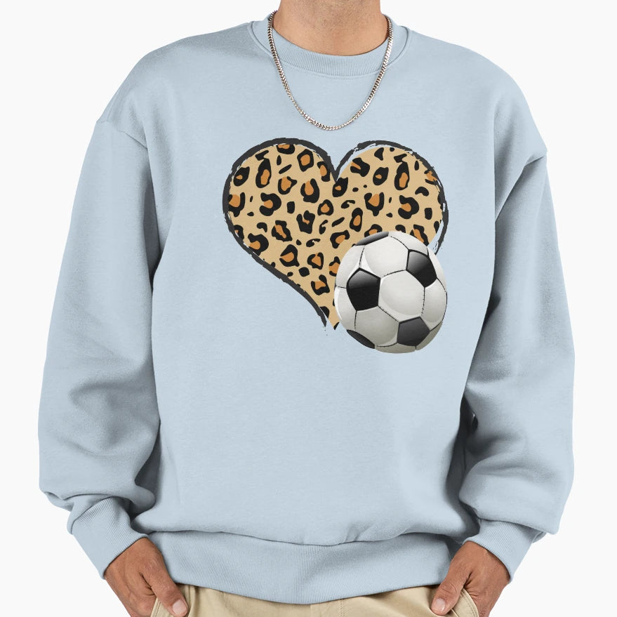 Soccer Love Leopard Heart Soccer Sweatshirt - Aesthetic Graphic Unisex - T-Shirt, Sweatshirt, Hoodie