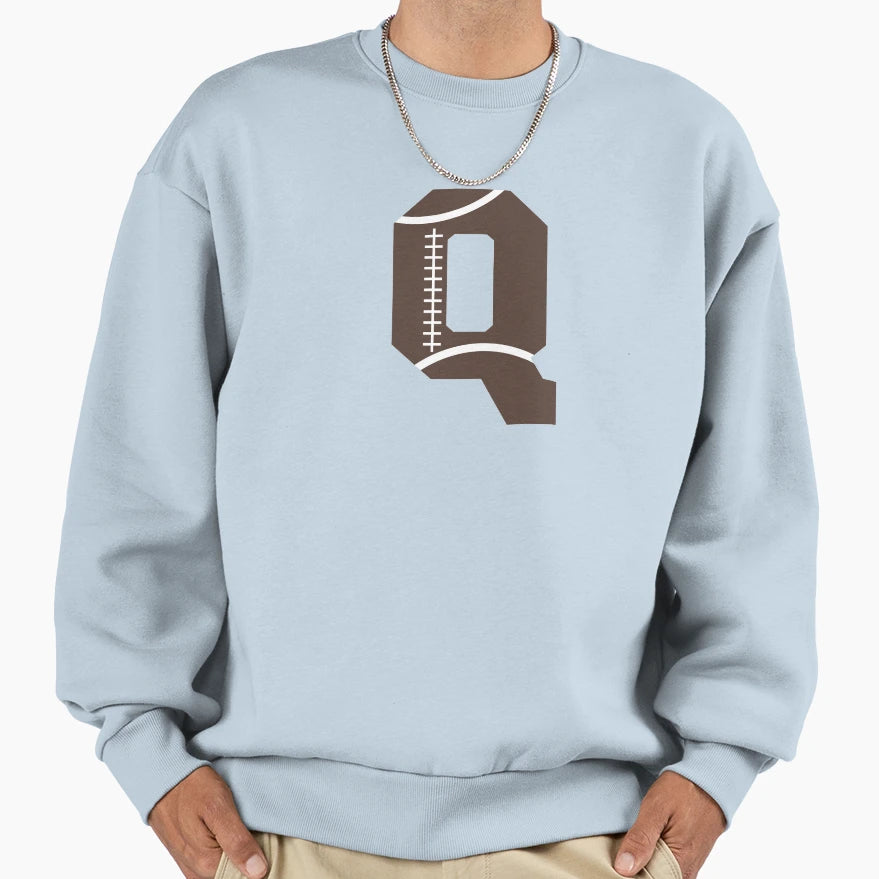 Personalized Football Initial Q Sweatshirt - Trendy Graphic Unisex - T-Shirt, Sweatshirt, Hoodie