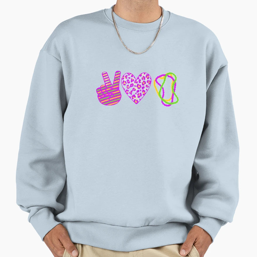 Peace Love Mardi Gras Sweatshirt - Unique Graphic Men Women - T-Shirt, Sweatshirt, Hoodie