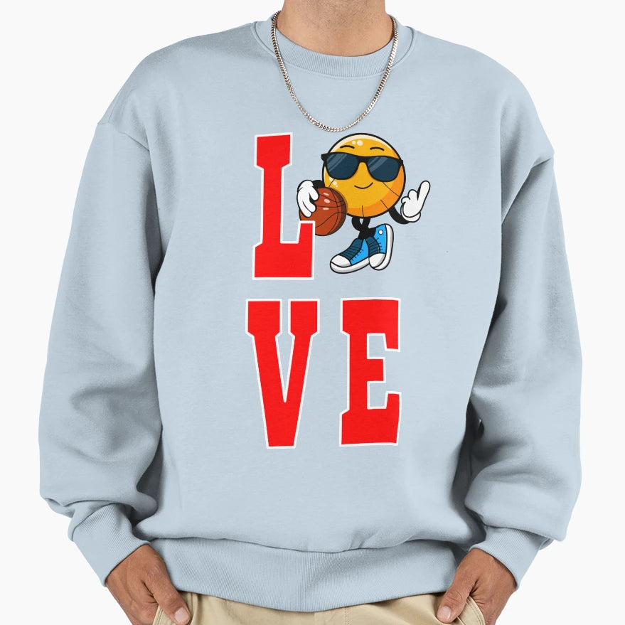 Love Basketball Bold Letter Cartoon Sweatshirt - Novelty Apparel Unisex - T-Shirt, Sweatshirt, Hoodie