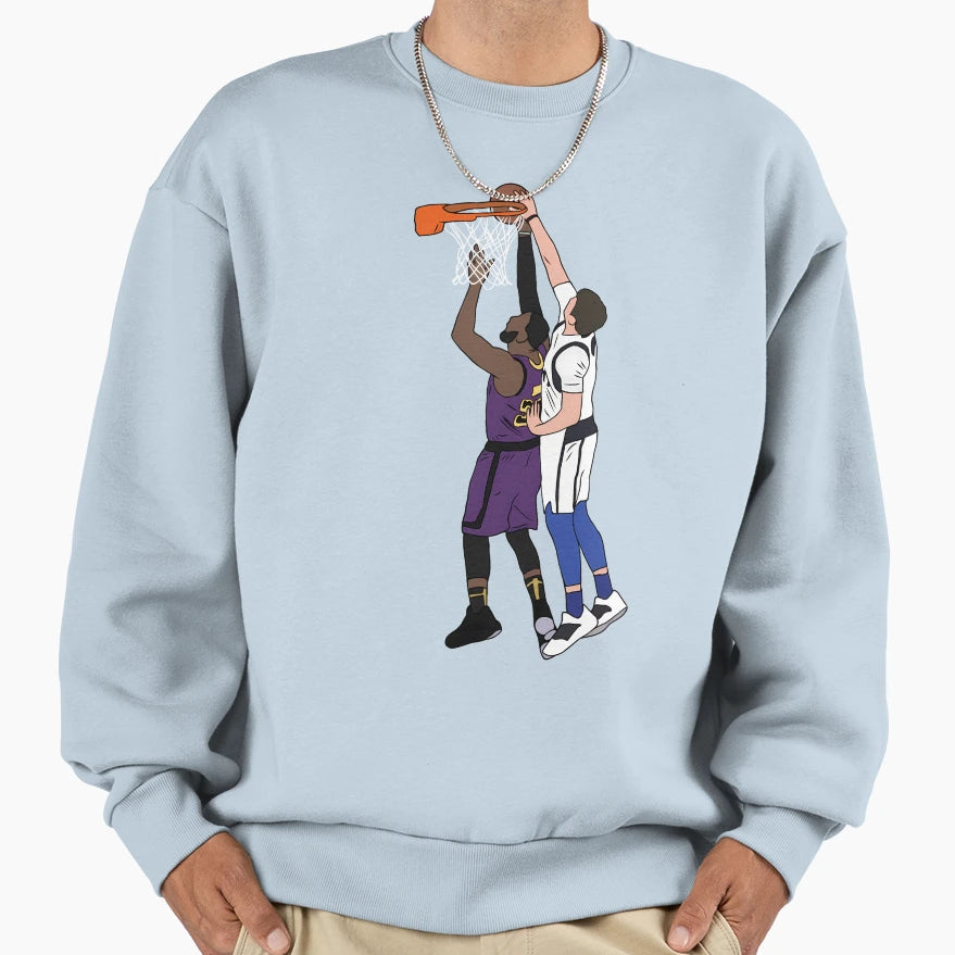 Luka Doncic Blocks Lebron James Sweatshirt - Novelty Apparel Men Women - T-Shirt, Sweatshirt, Hoodie
