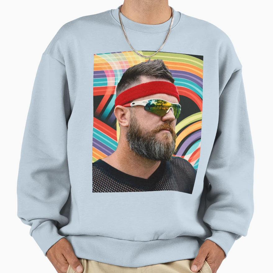 Bearded 80S Headband Sweatshirt - Minimalist Print Men Women - T-Shirt, Sweatshirt, Hoodie