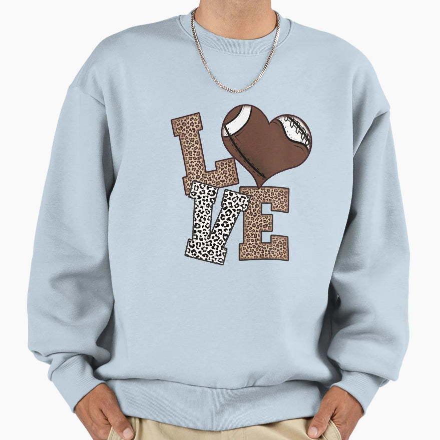 Love Football Heart Leopard Sweatshirt - Fun Novelty Design Unisex - T-Shirt, Sweatshirt, Hoodie