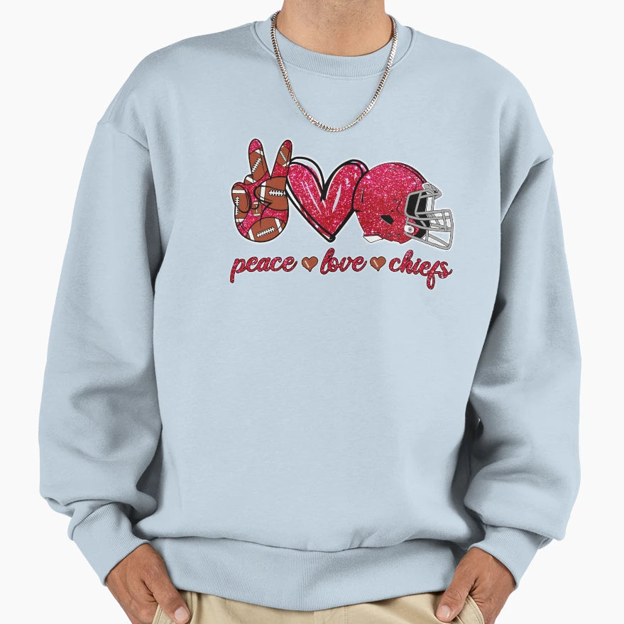 Peace Love Chiefs Football Team Sweatshirt - Streetwear Style for Adults - T-Shirt, Sweatshirt, Hoodie