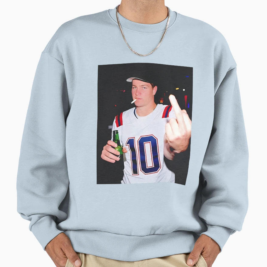 Drake Maye Flipping Bird Drinking Sweatshirt - Unique Graphic Men Women - T-Shirt, Sweatshirt, Hoodie