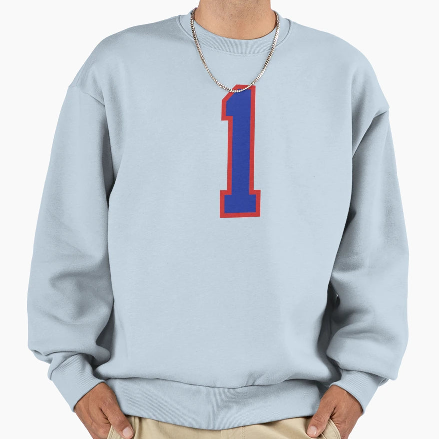 Number 1 Blue Red Sports Jersey Sweatshirt - Fun Novelty Design for Adults - T-Shirt, Sweatshirt, Hoodie