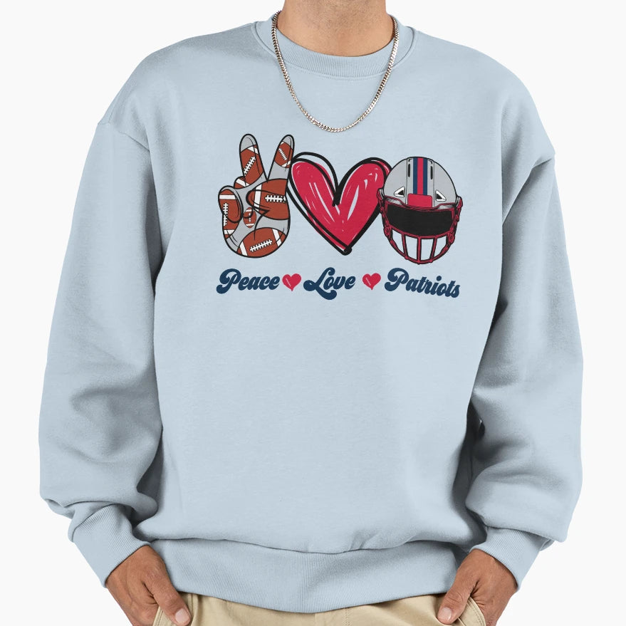 Peace Love Patriots Football Team Sweatshirt - Minimalist Print for Adults - T-Shirt, Sweatshirt, Hoodie