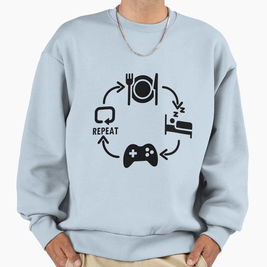 Eat Sleep Game Repeat Sweatshirt - Minimalist Print Men Women - T-Shirt, Sweatshirt, Hoodie