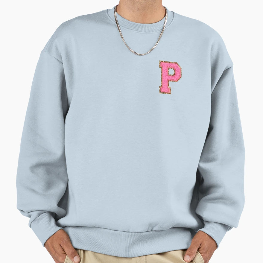 P Bubblegum Glitter Varsity Letter Sweatshirt - Custom Art Print Men Women - T-Shirt, Sweatshirt, Hoodie