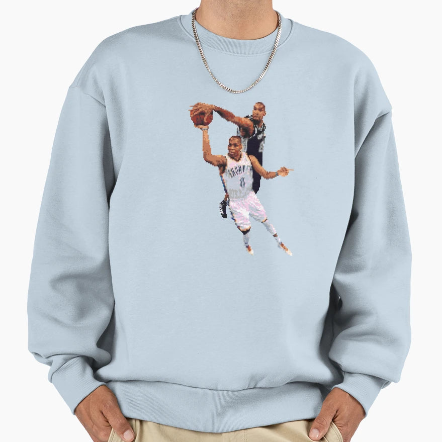 Tim Duncan Blocks Russell Westbrook Sweatshirt - Graphic Print Unisex - T-Shirt, Sweatshirt, Hoodie