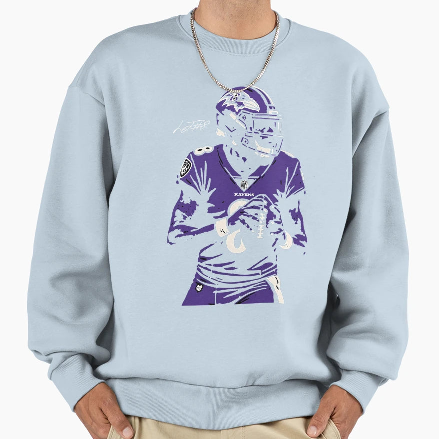LJ 8 Ravens Stencil Football Sweatshirt - Graphic Print Men Women - T-Shirt, Sweatshirt, Hoodie