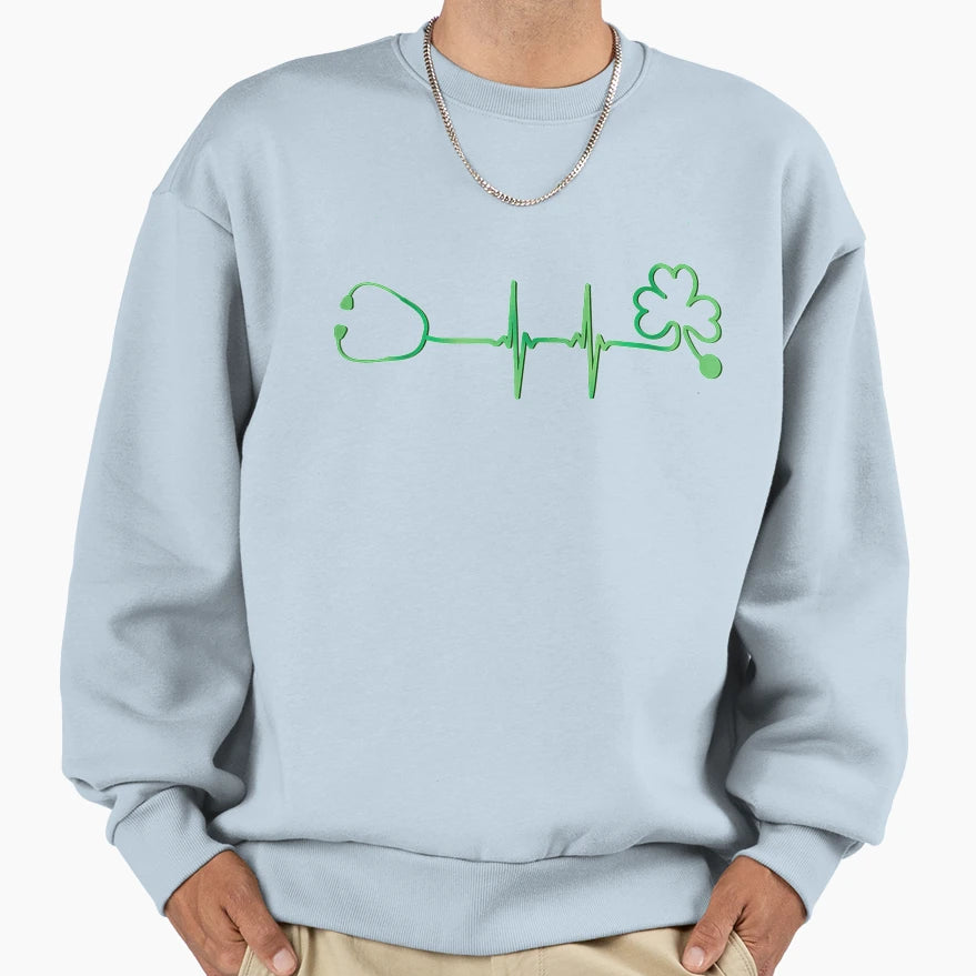 Minimalist Heartbeat Clover Nurses Sweatshirt - Streetwear Style Unisex - T-Shirt, Sweatshirt, Hoodie